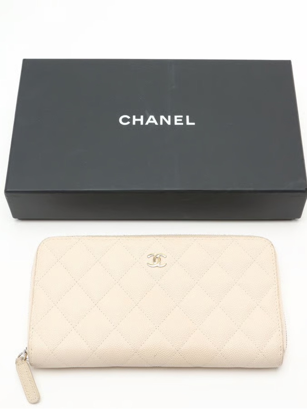 Chanel Coco Mark Caviar Long Wallet in Beige